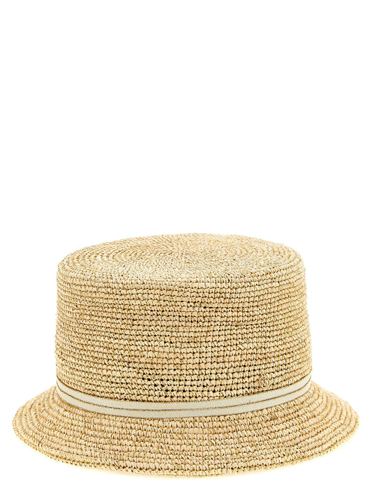 Cloche Hat by Maison Michel for women in lurex & straw beige & natural features an effortlessly chic silhouette, perfectly showcasing the sophisticated effortlessly chic design of this Ribbon Lurex & Straw Cloche Hat.