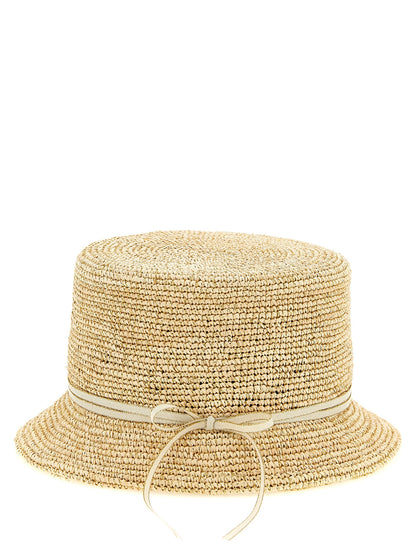 Cloche Hat by Maison Michel for women in lurex & straw beige & natural features an effortlessly chic silhouette, perfectly showcasing the sophisticated effortlessly chic design of this Ribbon Lurex & Straw Cloche Hat.