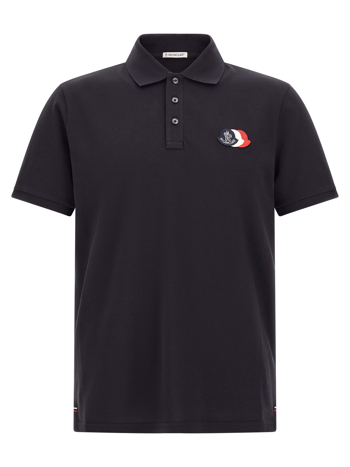 Polo Shirt by Moncler for men in cotton felt blue & signature presents a crisp silhouette, artfully detailed with a crisp and crisp .