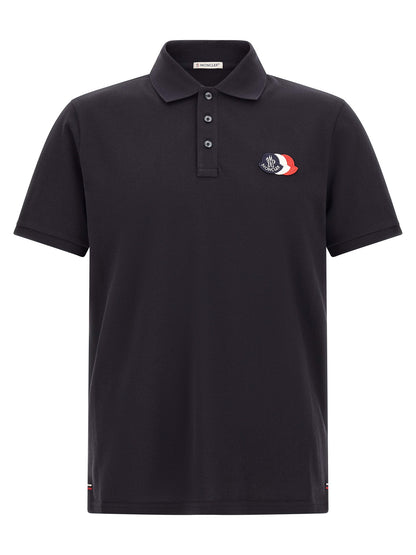 Polo Shirt by Moncler for men in cotton felt blue & signature presents a crisp silhouette, artfully detailed with a crisp and crisp .