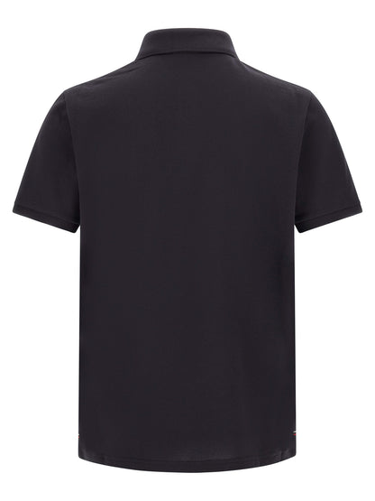 Polo Shirt by Moncler for men in cotton felt blue & signature presents a sleek silhouette, featuring a refined and for a sleek finish.
