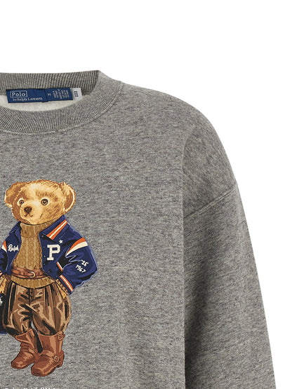 Activewear Sweatshirt by Polo Ralph Lauren for women in cotton polyester gray features an streamlined silhouette, showcasing the streamlined crew neckline and with functional for a premium, athletic look.