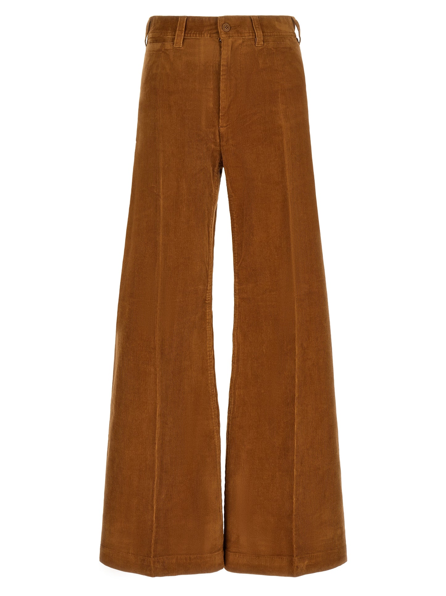 Trousers by Polo Ralph Lauren for women in stretch cotton corduroy brown features a tailored silhouette with a tailored flared, defined by its long and a sophisticated high rise.
