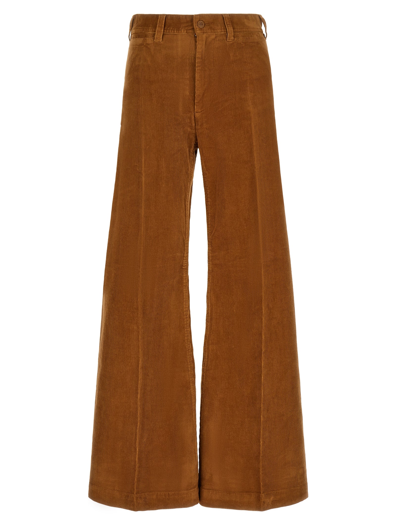 Trousers by Polo Ralph Lauren for women in stretch cotton corduroy brown features a tailored silhouette with a tailored flared, defined by its long and a sophisticated high rise.