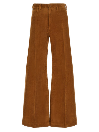 Trousers by Polo Ralph Lauren for women in stretch cotton corduroy brown features a tailored silhouette with a tailored flared, defined by its long and a sophisticated high rise.
