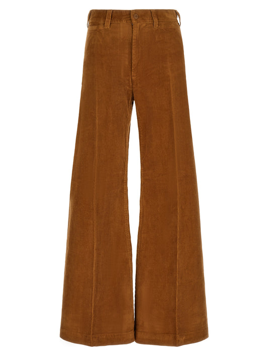 Trousers by Polo Ralph Lauren for women in stretch cotton corduroy brown features a tailored silhouette with a tailored flared, defined by its long and a sophisticated high rise.