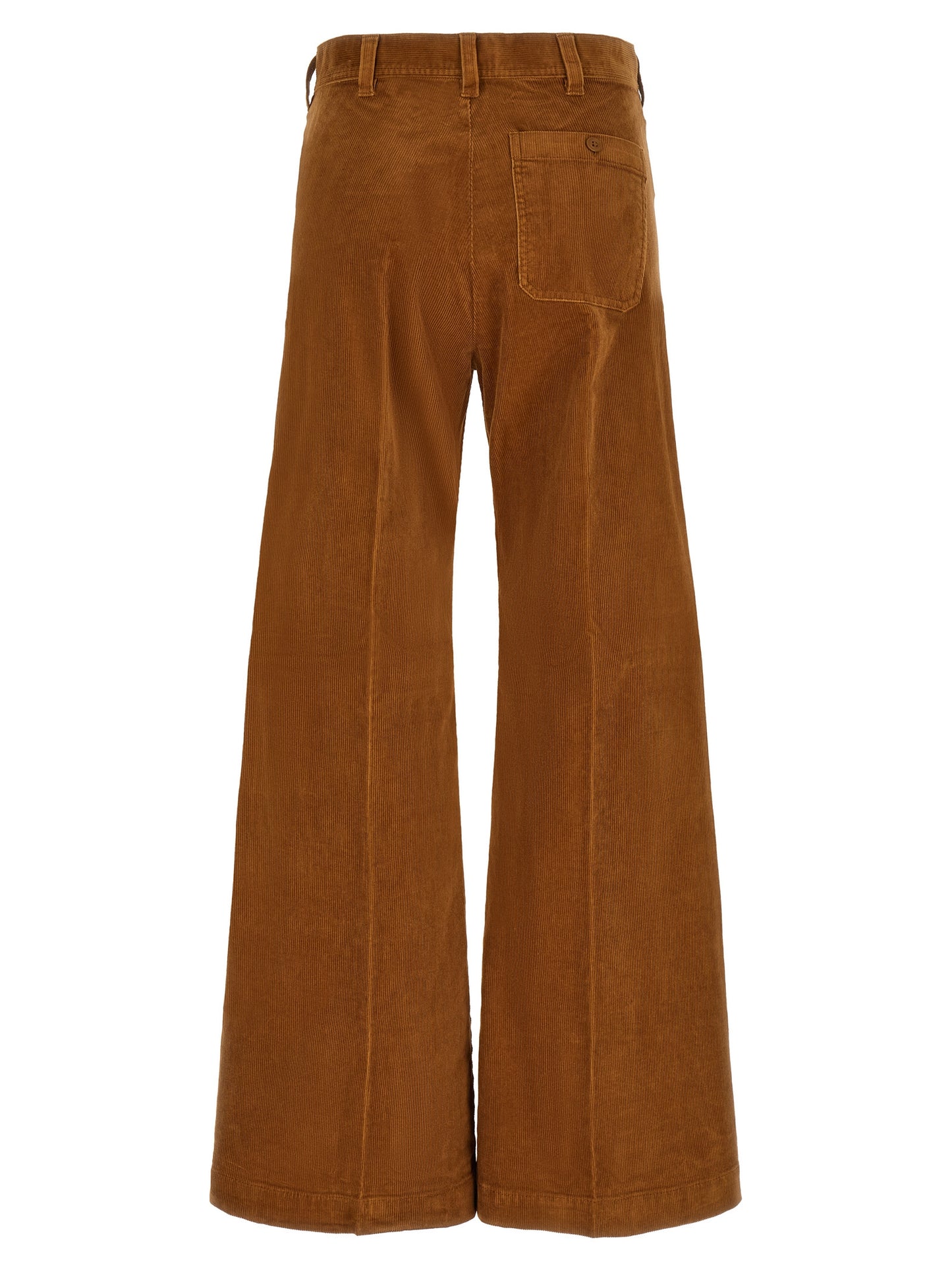 Trousers by Polo Ralph Lauren for women in stretch cotton corduroy brown presents a perennial silhouette, meticulously tailored with a flared cut, long finish, and an elegant high rise.