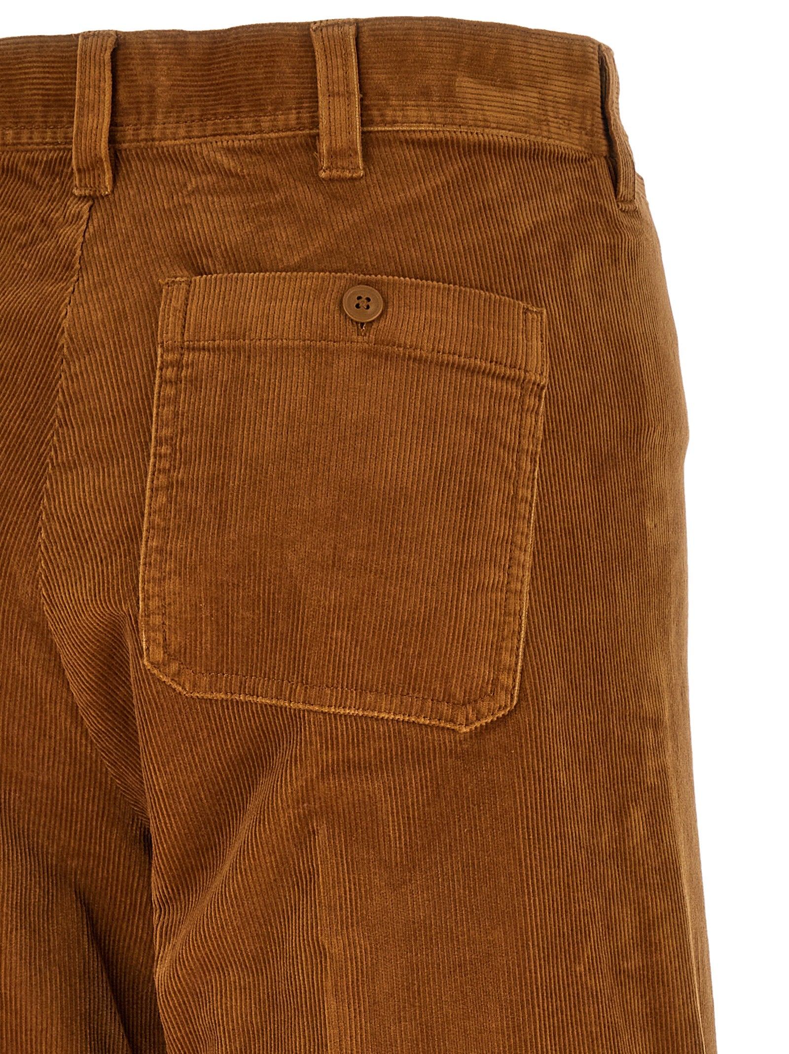 Trousers by Polo Ralph Lauren for women in stretch cotton corduroy brown features a sculptural silhouette, showcasing a sculptural flared and long with a sophisticated high rise for a sculptural finish.