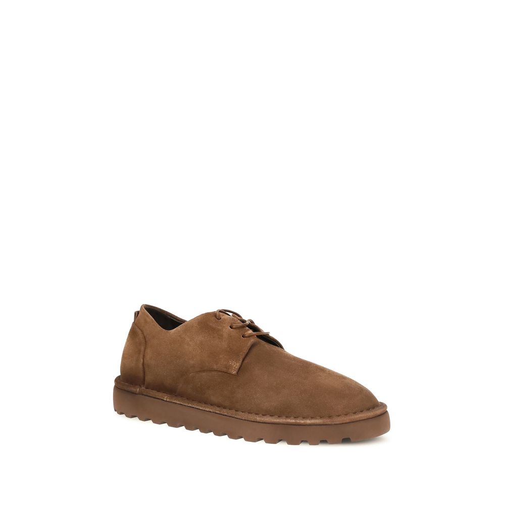 Derby Lace-Up Shoes by Marsell for men in bos taurus calf suede leather brown features an effortless chic silhouette, showcasing the Men's Bos Taurus Calf Suede Leather Derby Lace-Up Shoes design with an effortless chic and a round toe style for a effortless chic look.