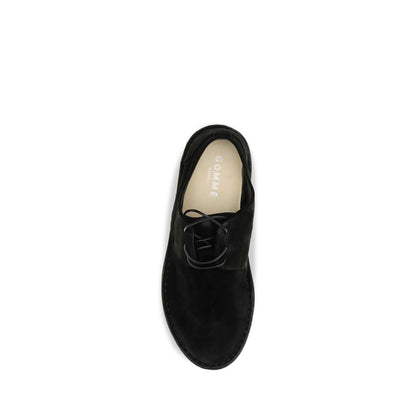 Derby Lace-Up Shoes by Marsell for men in bos taurus calf suede leather black features an effortless chic silhouette, showcasing the Men's Bos Taurus Calf Suede Leather Derby Lace-Up Shoes design with an effortless chic and a round toe style for a effortless chic look.