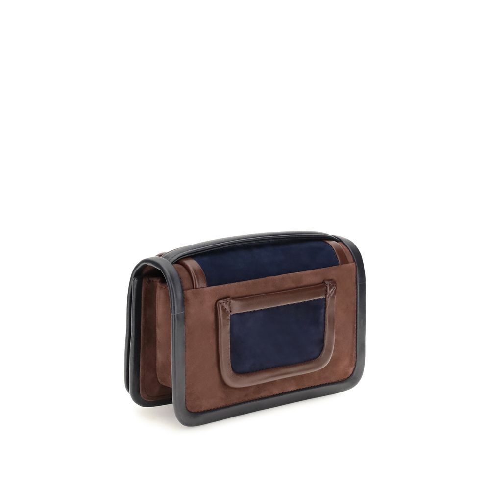 Large Shoulder Flap Bag by Pierre Hardy for women in bos taurus calf leather brown showcases a enviable silhouette, artfully detailed with a secure flap, magnetic & button, organized single-compartment, and versatile shoulder-strap, handle & adjustable-strap for a enviable look.