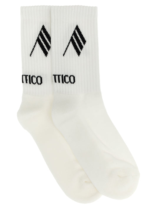 Socks by The Attico for women in stretch polyamide cotton bicolour, black, white & jacquard features an utilitarian chic finish from the Women's Stretch Polyamide Cotton Socks collection, offering an utilitarian chic fit that ensures sophisticated comfort.