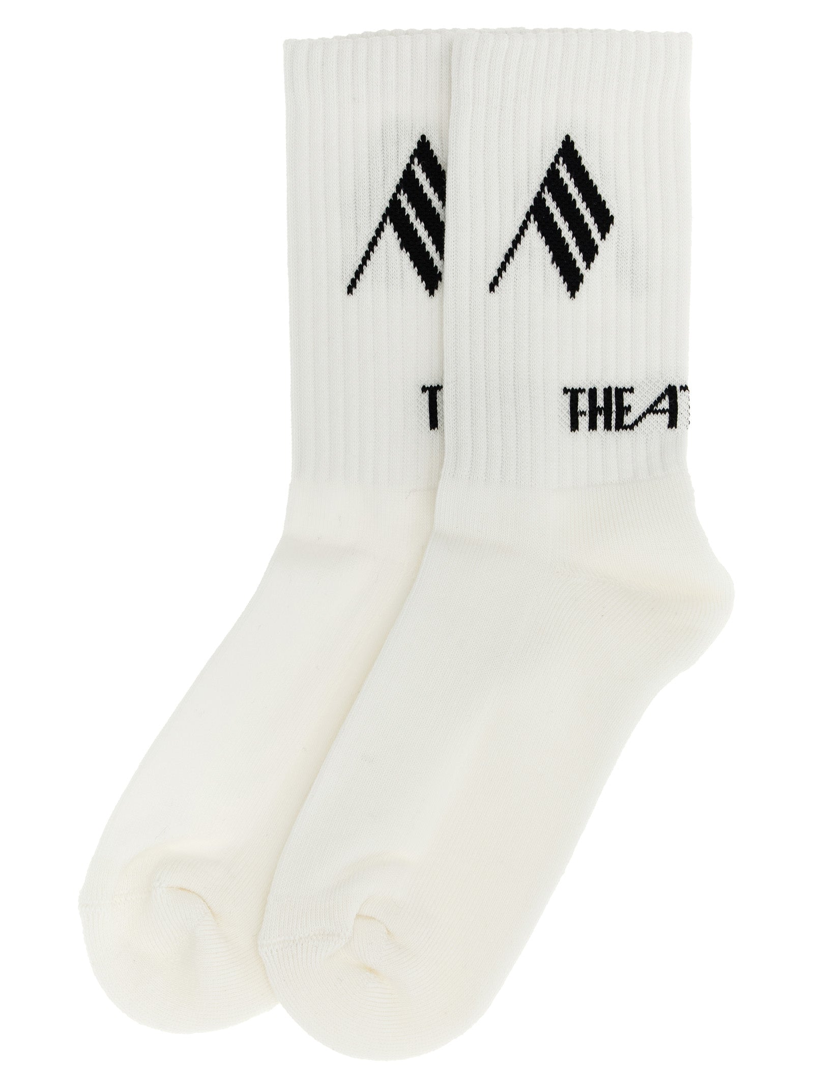 Socks by The Attico for women in bicolour, black, white & jacquard features a contemporary knit construction, showcasing the sophisticated design of this Women's Stretch Polyamide Cotton Socks with its contemporary finish.