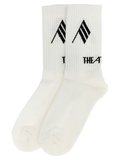 Socks by The Attico for women in bicolour, black, white & jacquard features a contemporary knit construction, showcasing the sophisticated design of this Women's Stretch Polyamide Cotton Socks with its contemporary finish.