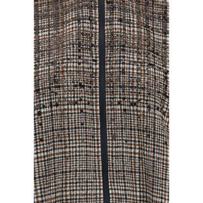 Overcoat by Brunello Cucinelli for women in polyamide merino & alpaca wool beige, patterned, checked & striped presents a luxurious silhouette, showcasing a luxurious and sophisticated insulated for a premium, luxurious look.