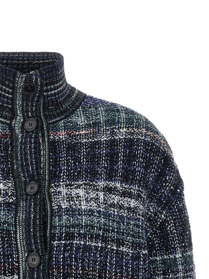 Cardigan by Missoni for women in polyamide viscose wool green, navy, white & patterned showcases a captivating silhouette, artfully detailed with a captivating and high-neck neckline for a truly sophisticated captivating look.