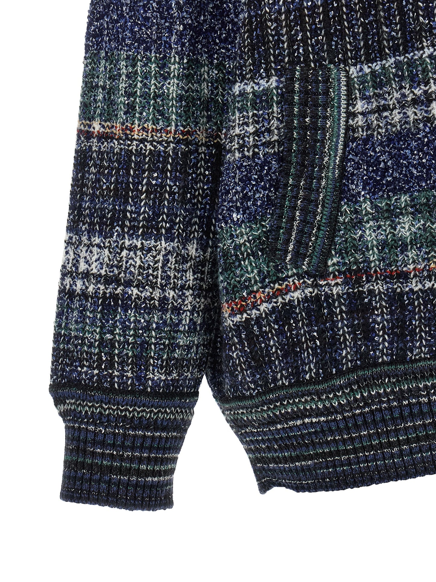 Cardigan by Missoni for women in polyamide viscose wool green, navy, white & patterned showcases a luxurious silhouette, meticulously detailed with a sophisticated and for a refined finish.
