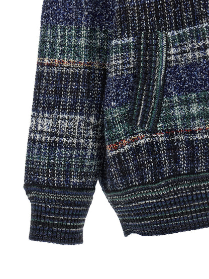 Cardigan by Missoni for women in polyamide viscose wool green, navy, white & patterned showcases a luxurious silhouette, meticulously detailed with a sophisticated and for a refined finish.