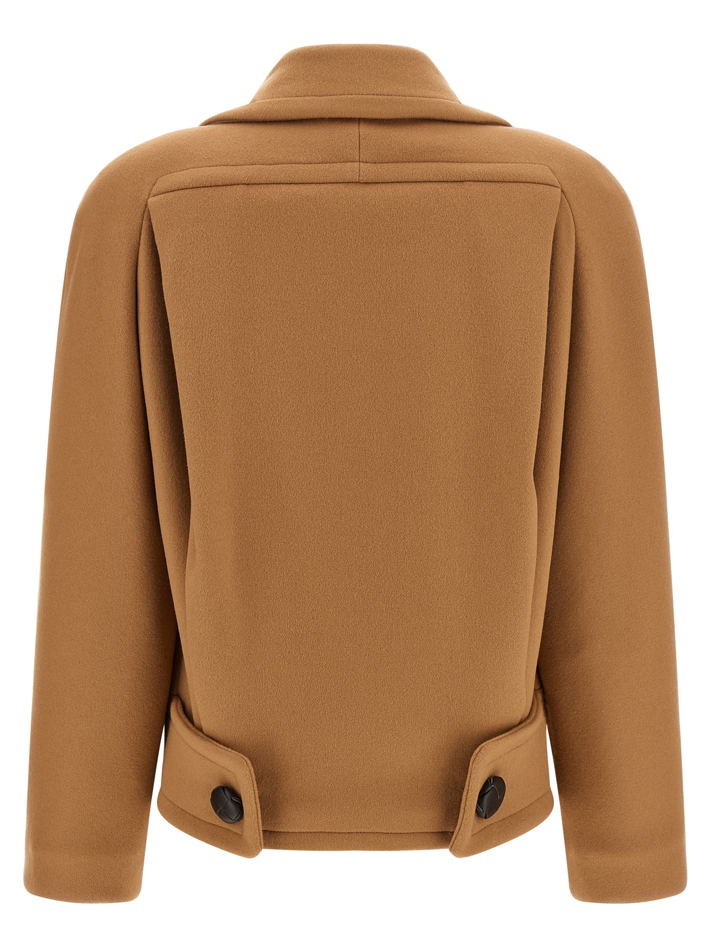 Overcoat by Stella McCartney for women in wool & leather beige, camel, silver & signature features an satoral silhouette, showcasing a sophisticated square neckline and satoral pockets & insulated for a premium, timeless look.