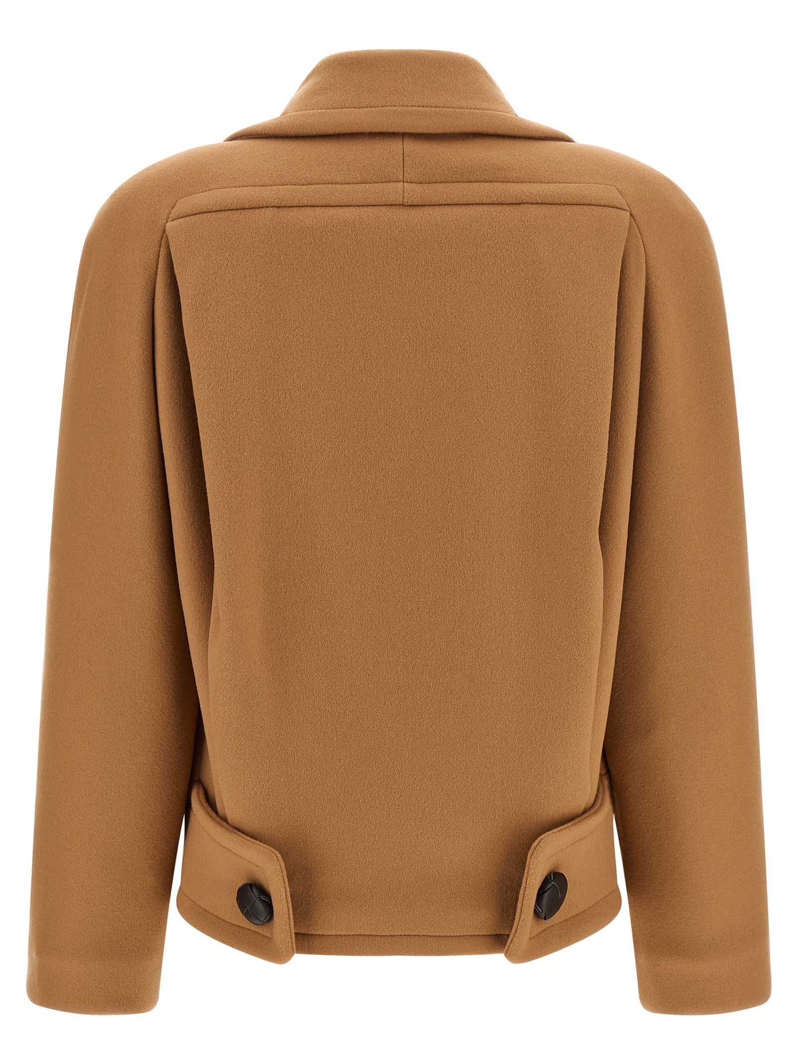 Overcoat by Stella McCartney for women in wool & leather beige, camel, silver & signature features an satoral silhouette, showcasing a sophisticated square neckline and satoral pockets & insulated for a premium, timeless look.