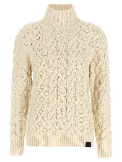 Cardigan by Stella McCartney for women in virgin wool black, cream & white presents a textural silhouette, artfully finished with a textural turtle neckline and for a sophisticated, textural look.