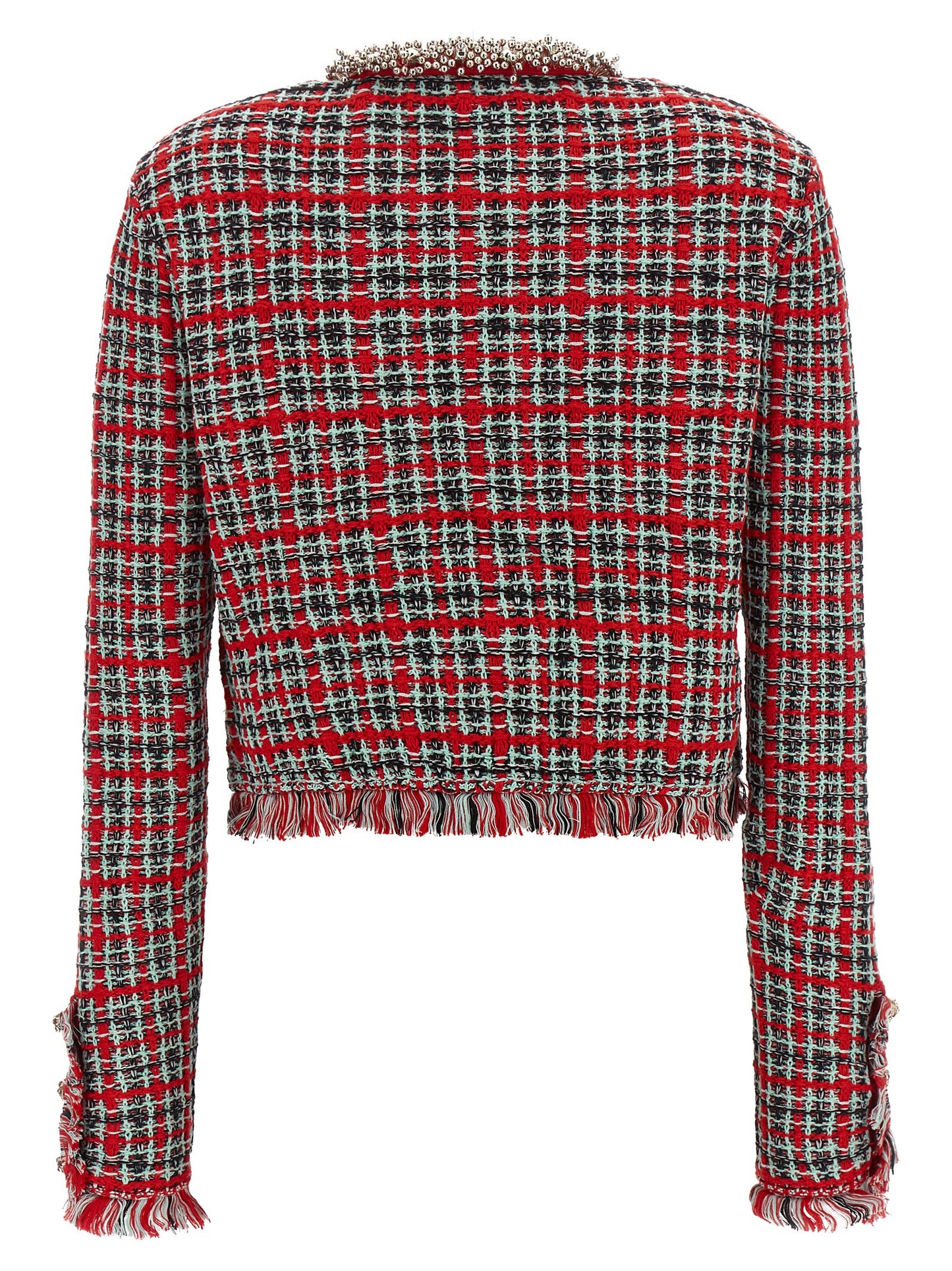 Overcoat by Self-Portrait for women in polyester cotton wool black, mint-green, multicolor, red & patterned presents a luxurious silhouette, showcasing a luxurious and sophisticated pockets for a premium, luxurious look.