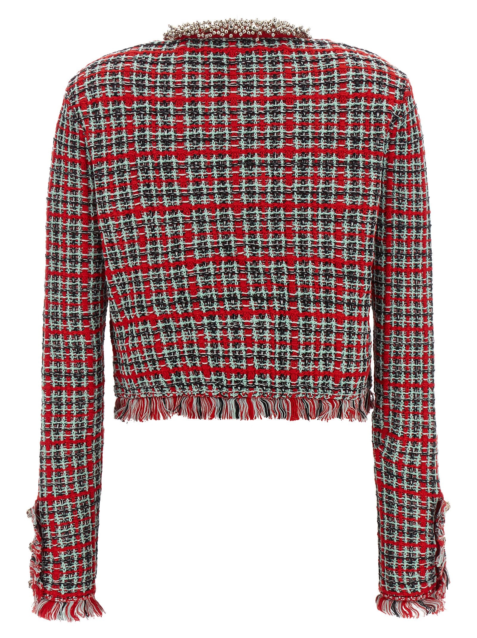 Overcoat by Self-Portrait for women in polyester cotton wool black, mint-green, multicolor, red & patterned presents a luxurious silhouette, showcasing a luxurious and sophisticated pockets for a premium, luxurious look.