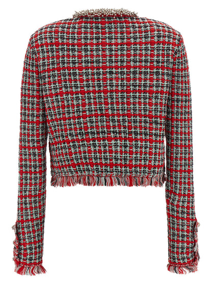 Overcoat by Self-Portrait for women in polyester cotton wool black, mint-green, multicolor, red & patterned presents a luxurious silhouette, showcasing a luxurious and sophisticated pockets for a premium, luxurious look.