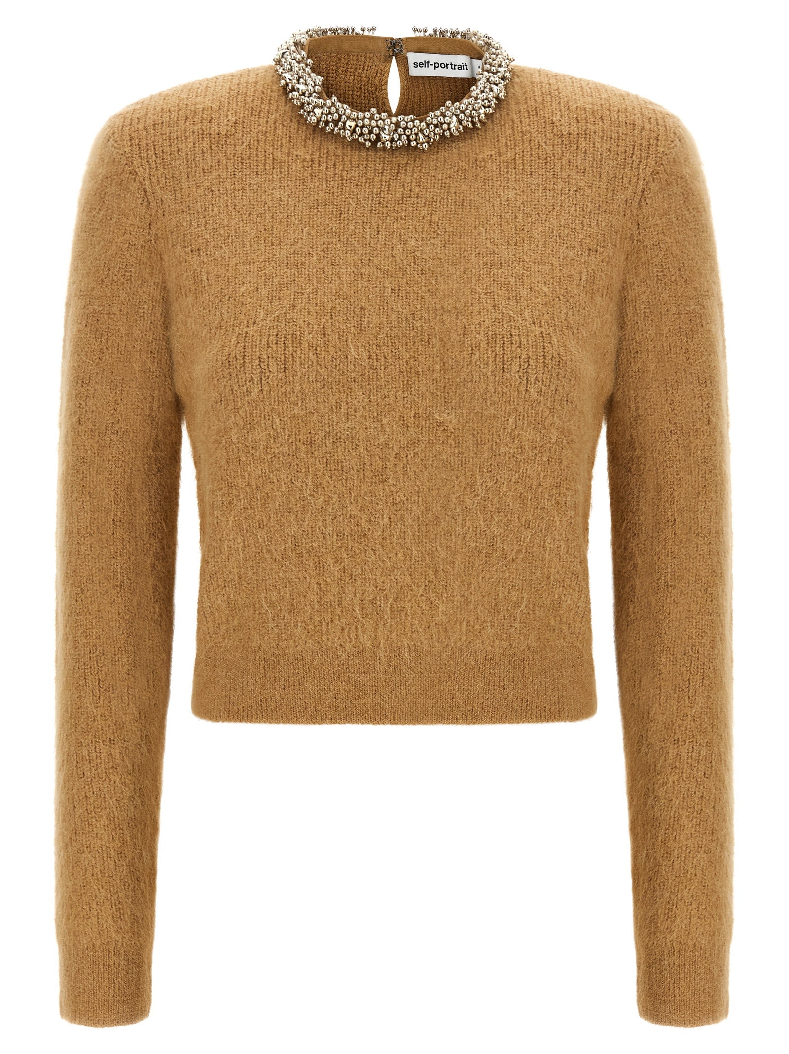 Cardigan by Self-Portrait for women in polyamide polyester & alpaca wool brown features a dramatic silhouette, showcasing a sophisticated and dramatic detail for a timeless, premium look.