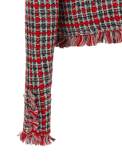 Overcoat by Self-Portrait for women in polyester cotton wool black, mint-green, multicolor, red & patterned features an satoral silhouette, showcasing a sophisticated and satoral pockets for a premium, timeless look.