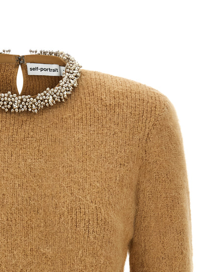 Cardigan by Self-Portrait for women in polyamide polyester & alpaca wool brown showcases a luxurious silhouette, meticulously detailed with a sophisticated and for a refined finish.