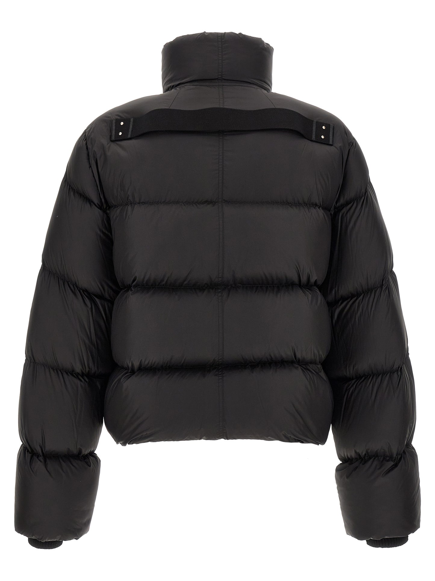 Puffer Jacket by Rick Owens for men in nylon black & silver features an contemporary silhouette, showcasing a sophisticated turtle tube neckline and contemporary insulated for a truly refined look.