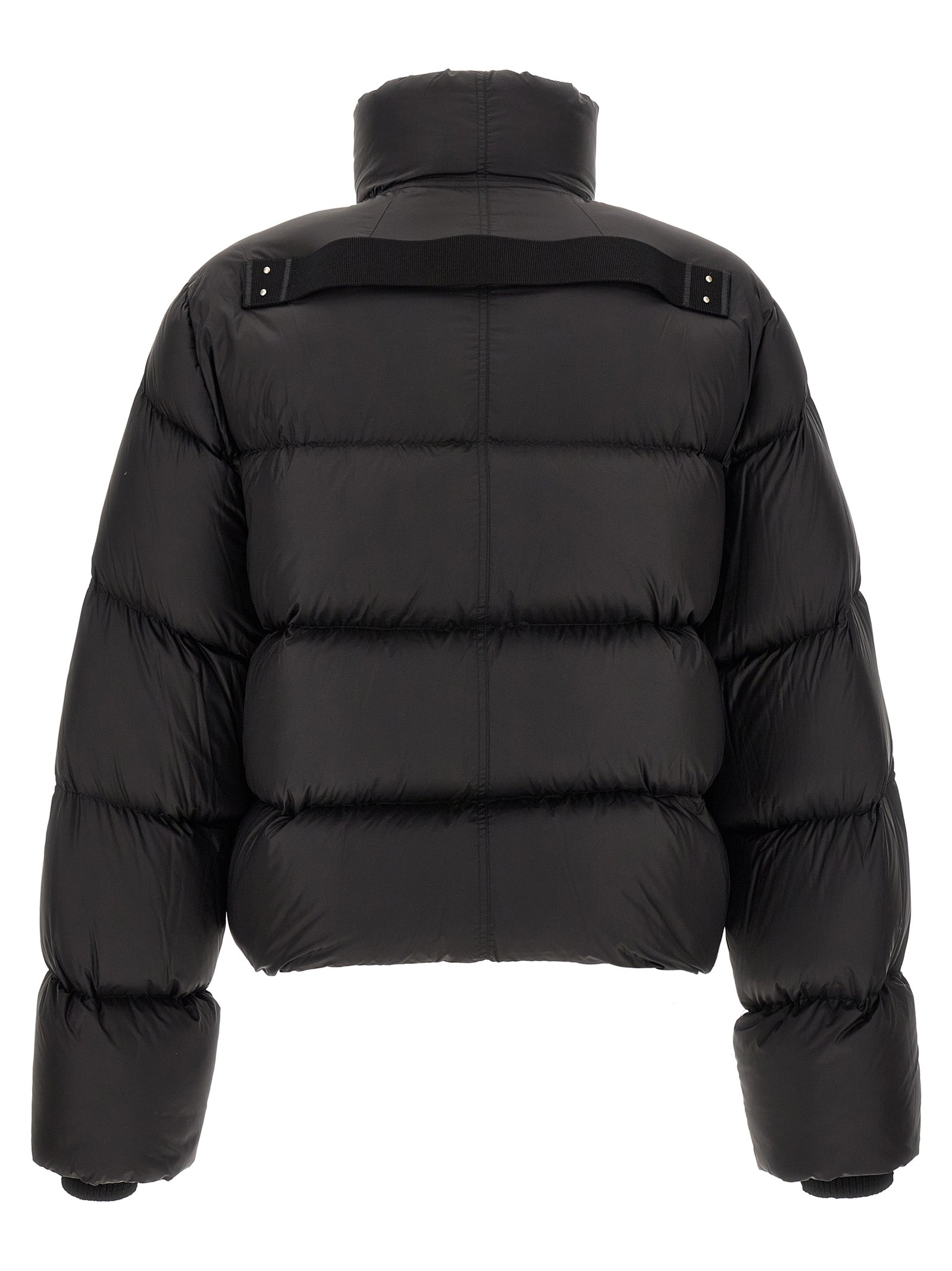Puffer Jacket by Rick Owens for men in nylon black & silver features an contemporary silhouette, showcasing a sophisticated turtle tube neckline and contemporary insulated for a truly refined look.