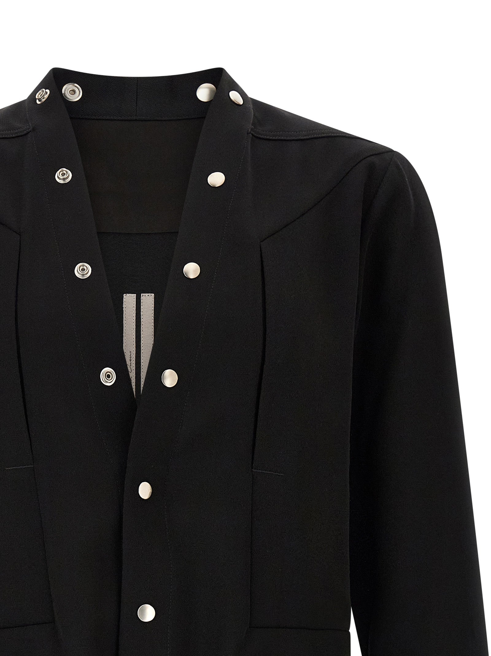 Shirt by Rick Owens for men in cotton black & silver showcases a sleek silhouette, elegantly detailed with a sleek v-neck neckline and for a sleek finish.