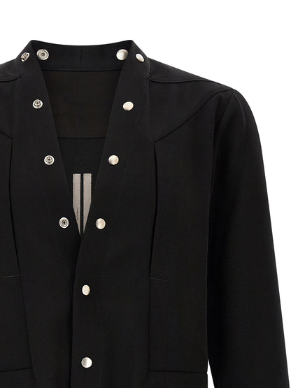 Shirt by Rick Owens for men in cotton black & silver showcases a sleek silhouette, elegantly detailed with a sleek v-neck neckline and for a sleek finish.