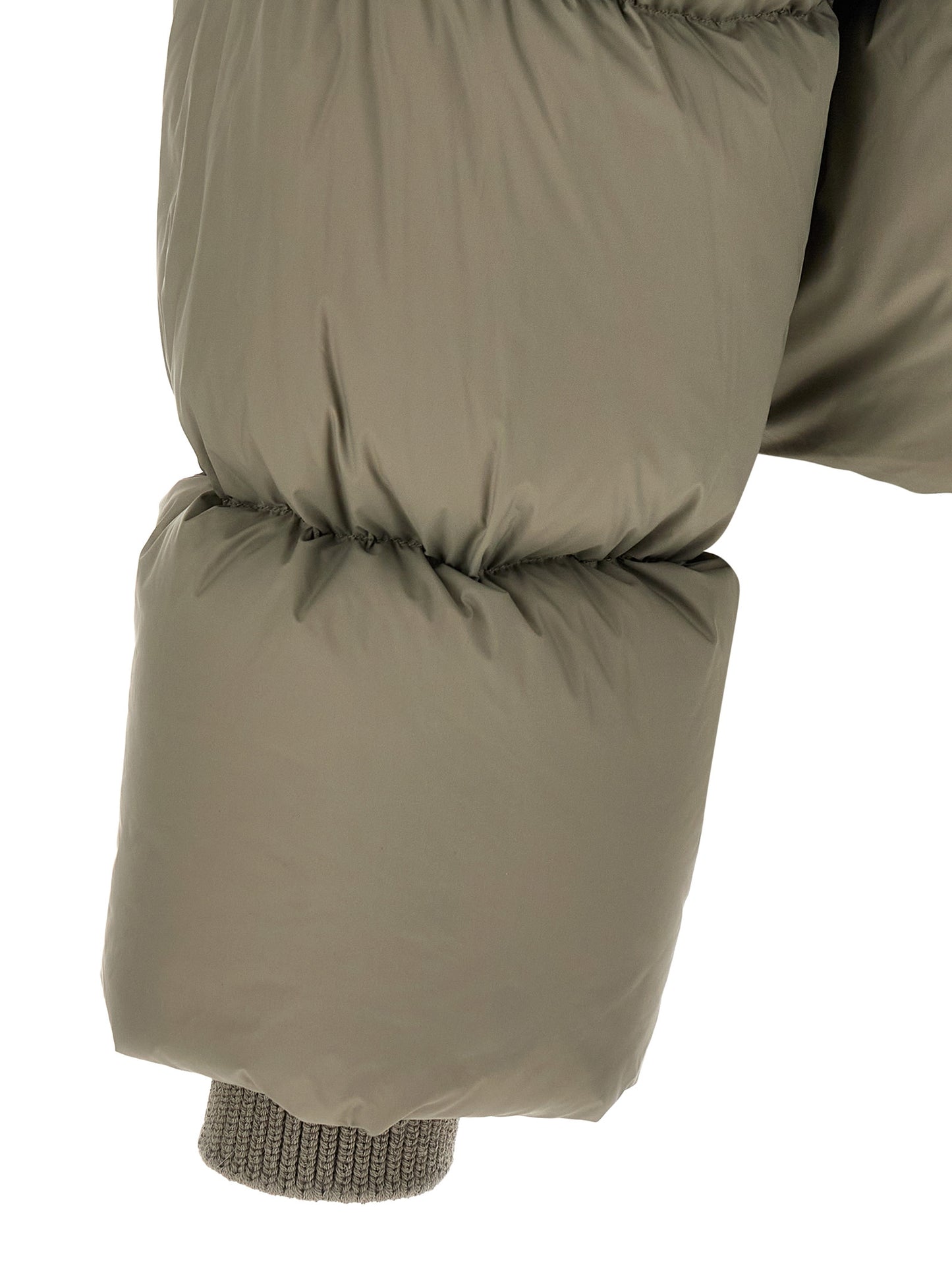 Puffer Jacket by Rick Owens for men in nylon bicolour, green, olive & silver features a city-ready silhouette, detailed with insulated and a city-ready .