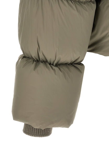 Puffer Jacket by Rick Owens for men in nylon bicolour, green, olive & silver features a city-ready silhouette, detailed with insulated and a city-ready .