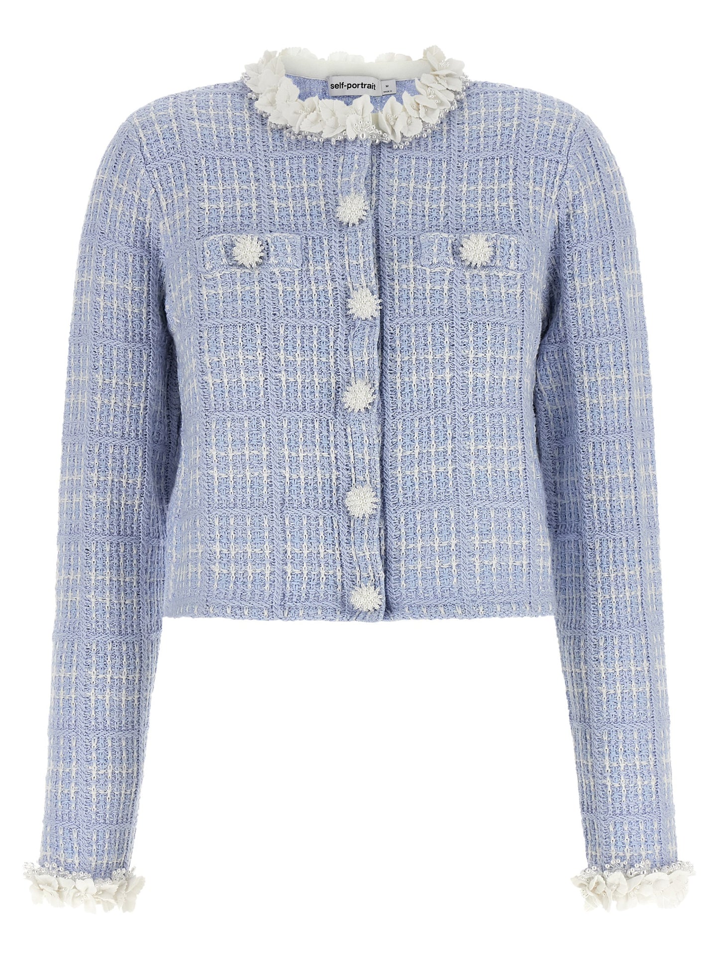 Overcoat by Self-Portrait for women in polyamide polyester cotton & viscose blue, patterned & floral showcases a architectural silhouette, artfully detailed with a distinctive and functional pockets for a architectural finish.