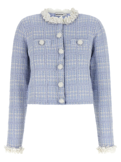 Overcoat by Self-Portrait for women in polyamide polyester cotton & viscose blue, patterned & floral showcases a architectural silhouette, artfully detailed with a distinctive and functional pockets for a architectural finish.