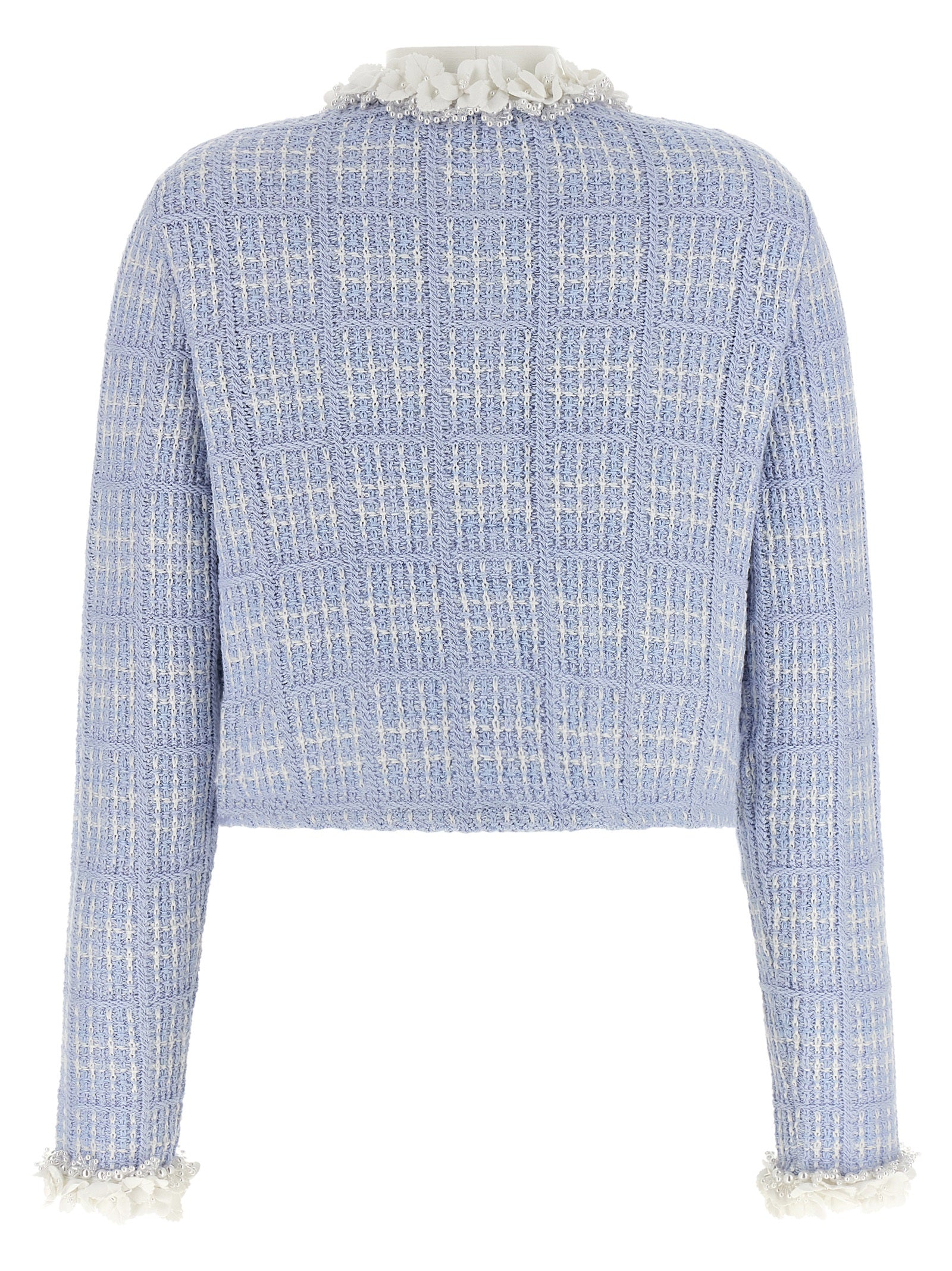 Overcoat by Self-Portrait for women in polyamide polyester cotton & viscose blue, patterned & floral features a contemporary silhouette showcasing a contemporary and refined pockets for a sophisticated finish.