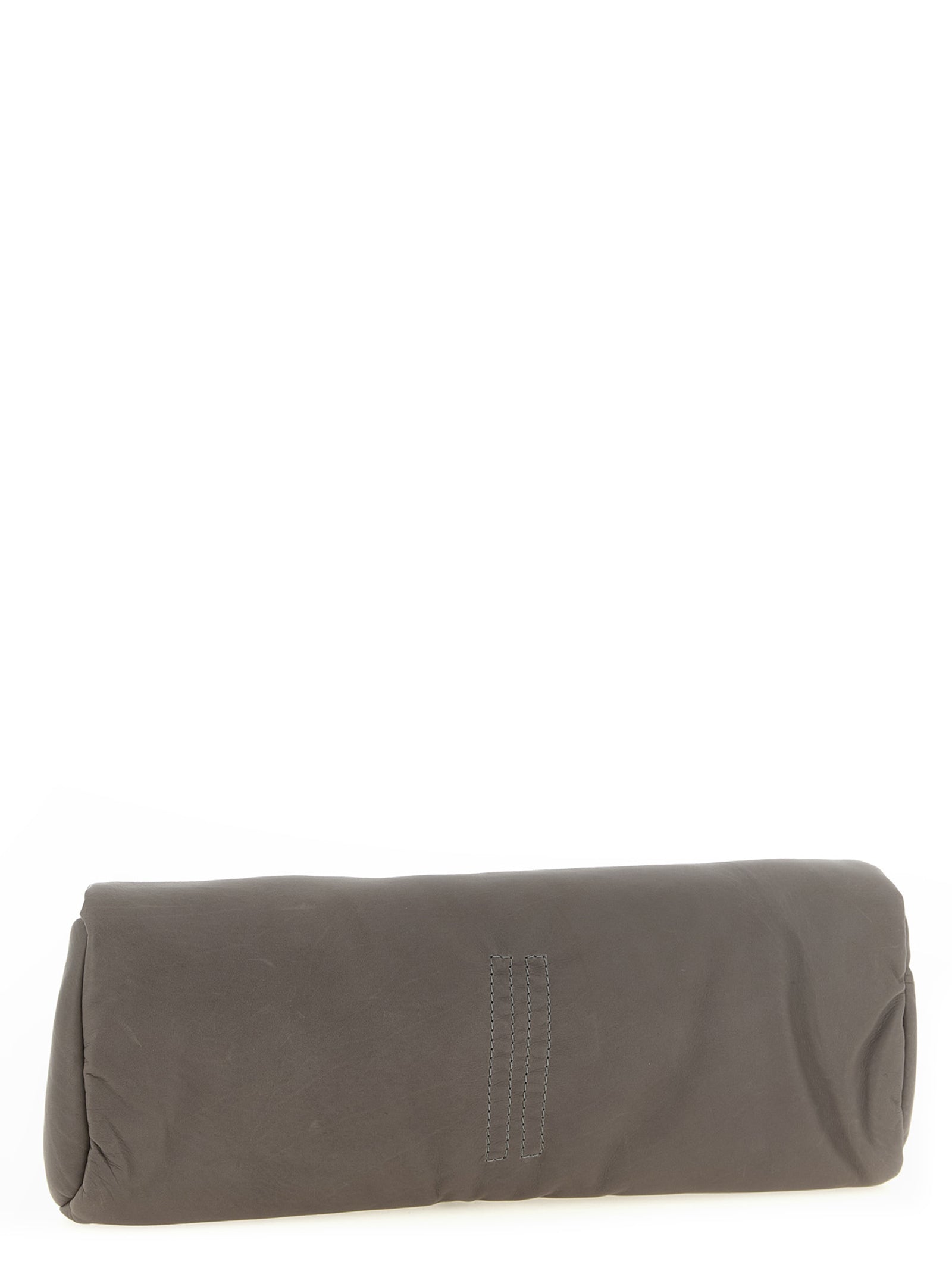 Shoulder Bowling Baguette Clutch Handbag by Rick Owens for women in calfskin leather gray & patterned showcases a sculptural silhouette, featuring a secure , ample built-in-compartments, and versatile for a sculptural finish.