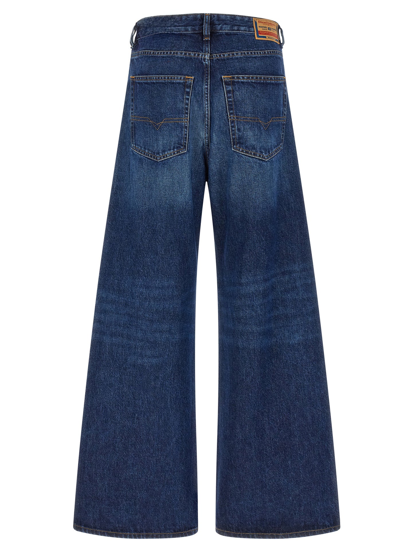 Jeans by Diesel for women in denim cotton dark-blue & signature features a polished silhouette with a polished wide, reaching a polished long and finished with a polished .