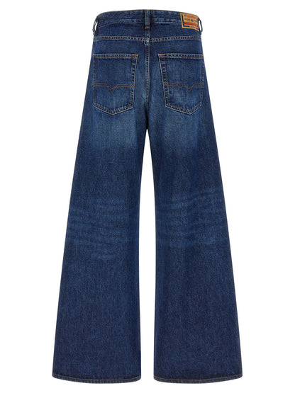 Jeans by Diesel for women in denim cotton dark-blue & signature features a polished silhouette with a polished wide, reaching a polished long and finished with a polished .
