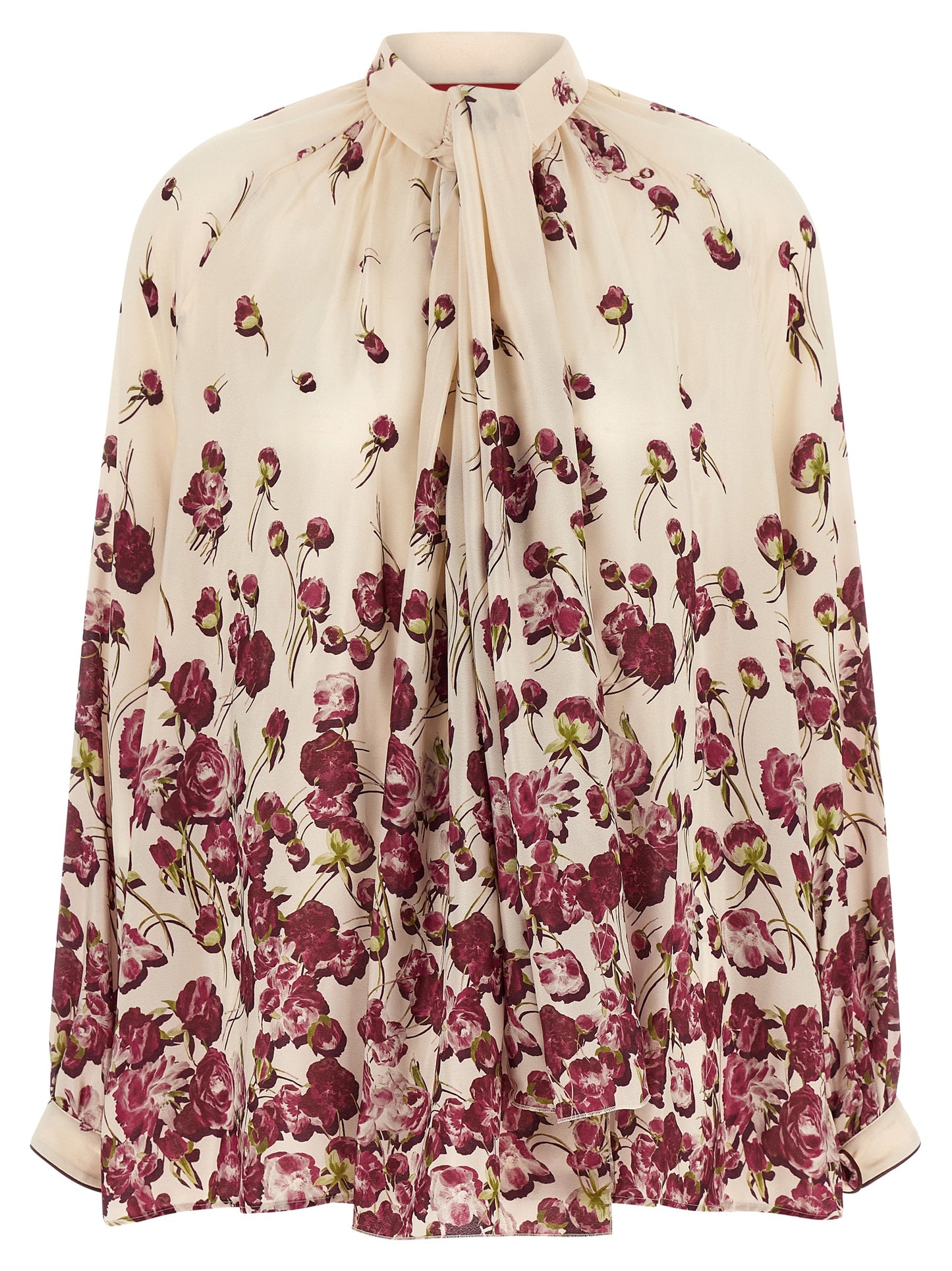 Blouse by F.R.S. - FOR RESTLESS SLEEPERS for women in viscose silk burgundy, cream, multicolor & floral showcases a sublime silhouette, artfully detailed with a sublime high-neck neckline and long-sleeve for a sophisticated, sublime finish.