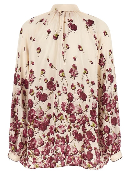 Blouse by F.R.S. - FOR RESTLESS SLEEPERS for women in viscose silk burgundy, cream, multicolor & floral presents a discerning silhouette, showcasing a sophisticated high-neck neckline and for a truly discerning finish.