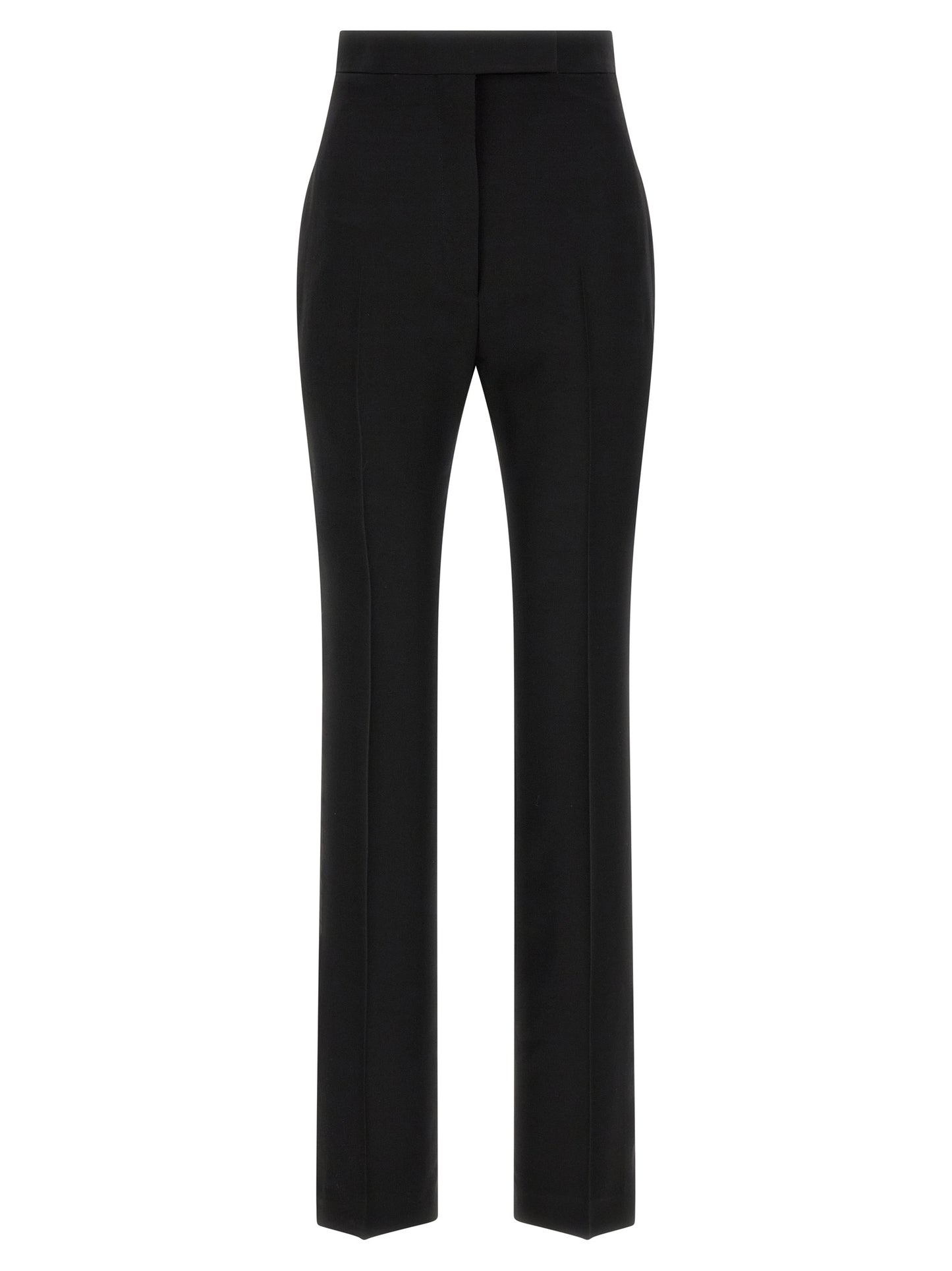 Trousers by Tom Ford for women in satin wool black presents a perennial silhouette, meticulously tailored with a straight & slim cut, long finish, and an elegant high rise.