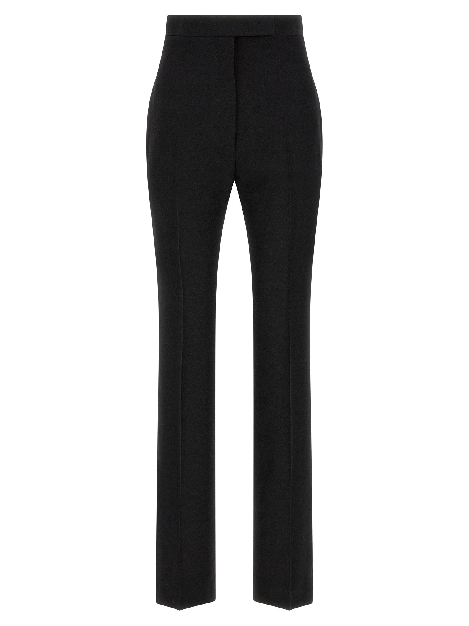 Trousers by Tom Ford for women in satin wool black presents a perennial silhouette, meticulously tailored with a straight & slim cut, long finish, and an elegant high rise.