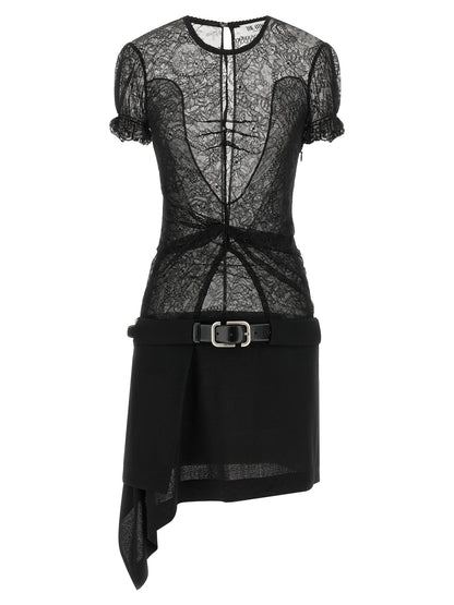 Dress by The Attico for women in polyamide leather & viscose black, silver, transparent & floral features an sultry silhouette defined by a round neckline and , falling to an sultry short mini for a sultry look.