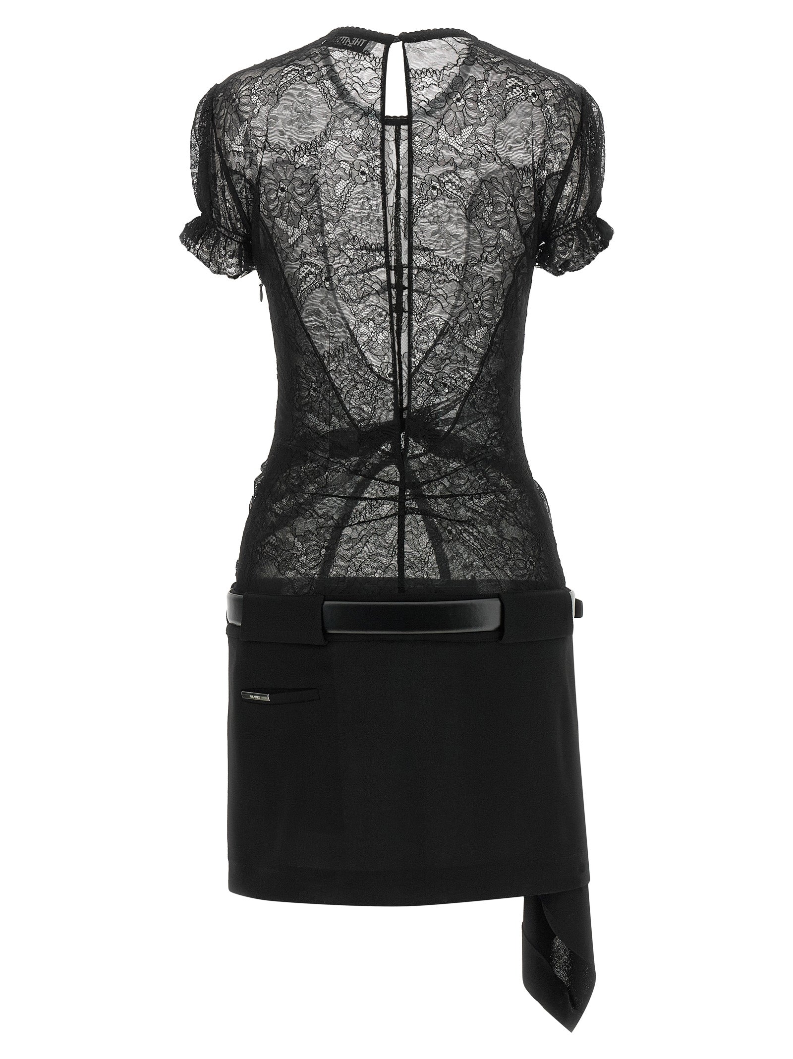 Dress by The Attico for women in polyamide leather & viscose black, silver, transparent & floral showcases a striking silhouette, elegantly detailed with a , refined round neckline, and a striking short mini for a striking finish.