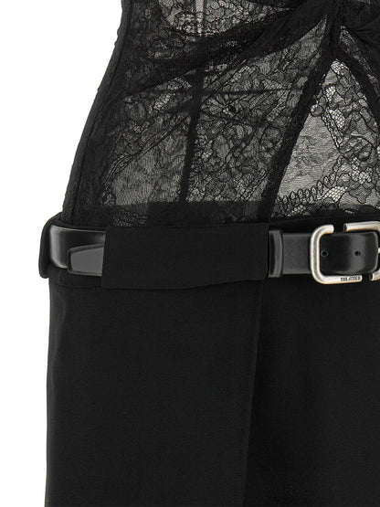 Dress by The Attico for women in polyamide leather & viscose black, silver, transparent & floral features an magnificent silhouette, artfully detailed with a magnificent round neckline and that flows into an magnificent short mini.